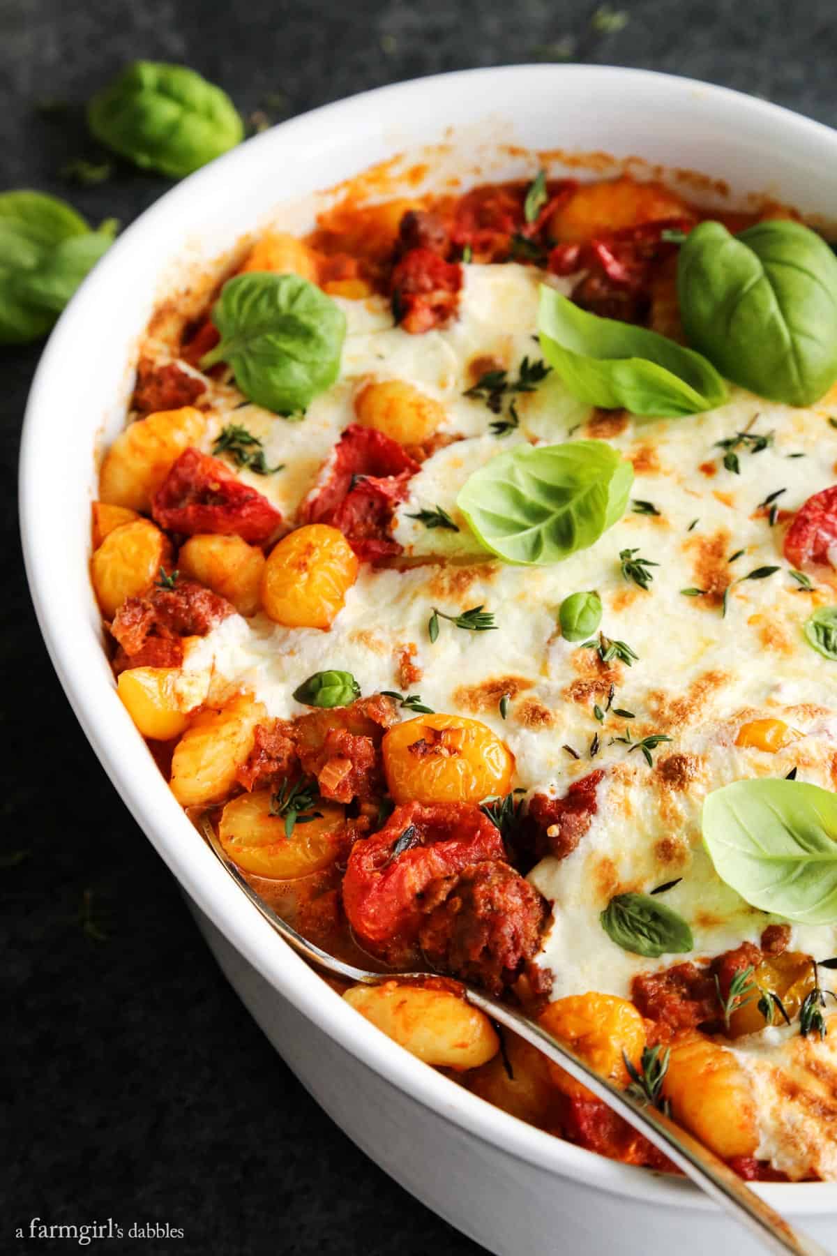 Cheesy Baked Gnocchi with Tomatoes and Sausage • a farmgirl's dabbles