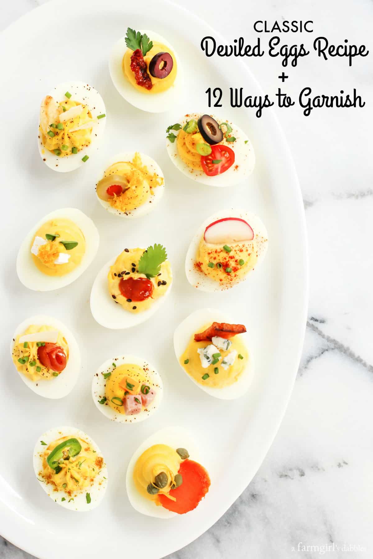 Classic Deviled Eggs Recipe + 12 Ways to Garnish - a farmgirl's dabbles