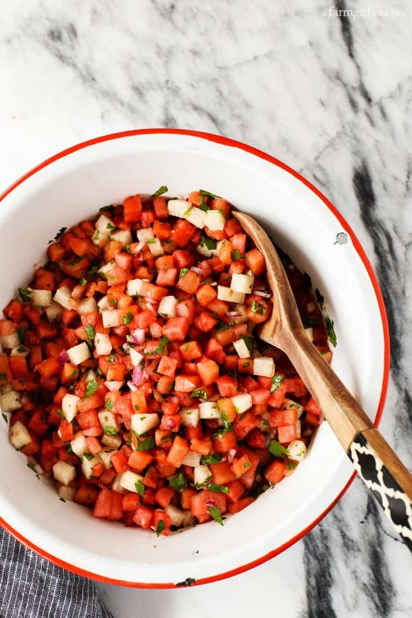 Watermelon Jicama Salsa {Carnival Breeze + Curaçao} | a farmgirl's dabbles