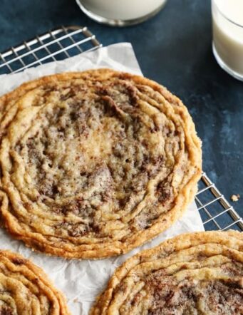 giant pan-banging cookies and glasses of milk