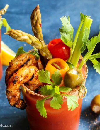 5 Pepper Bloody Mary with Grilled Jalapeño Shrimp