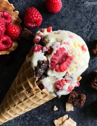 Fresh Raspberry and Brownie Chunk Ice Cream