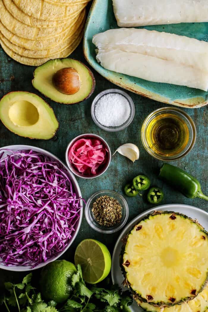 ingredients for fish tacos with pineapple