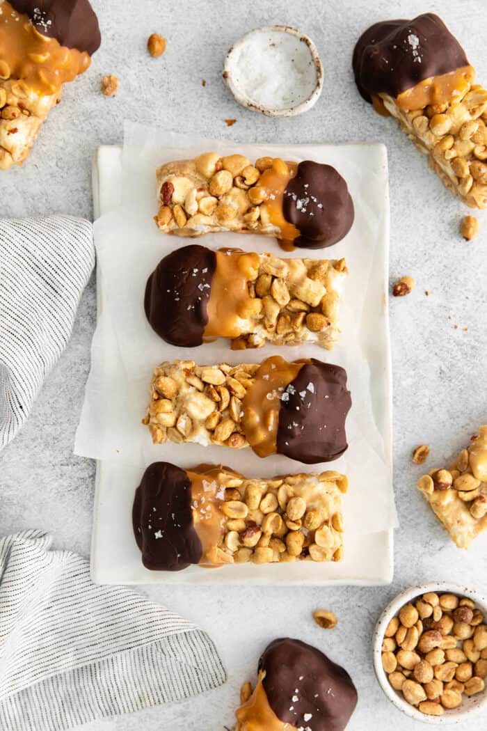 Chocolate Dipped Salted Nut Roll Bars Recipe | Copycat Nut Roll Candy