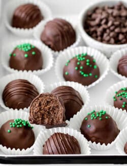 Overhead view of thin mint truffles