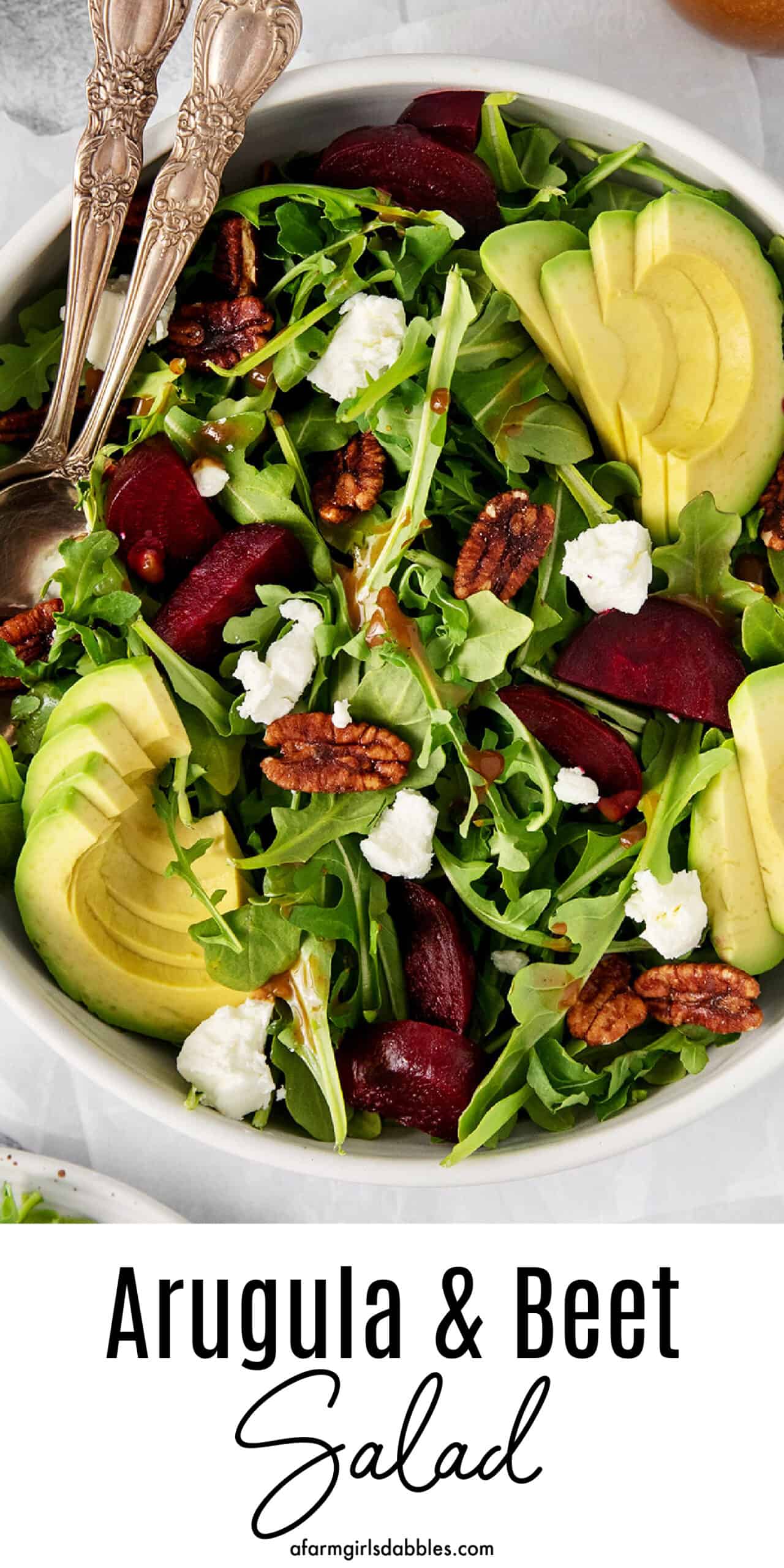 Pinterest image for arugula beet salad