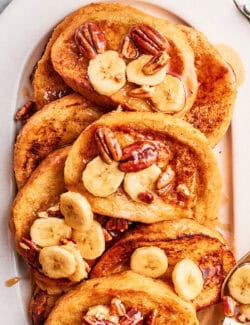 Pinterest image for bananas foster french toast