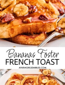 Pinterest image for bananas foster french toast