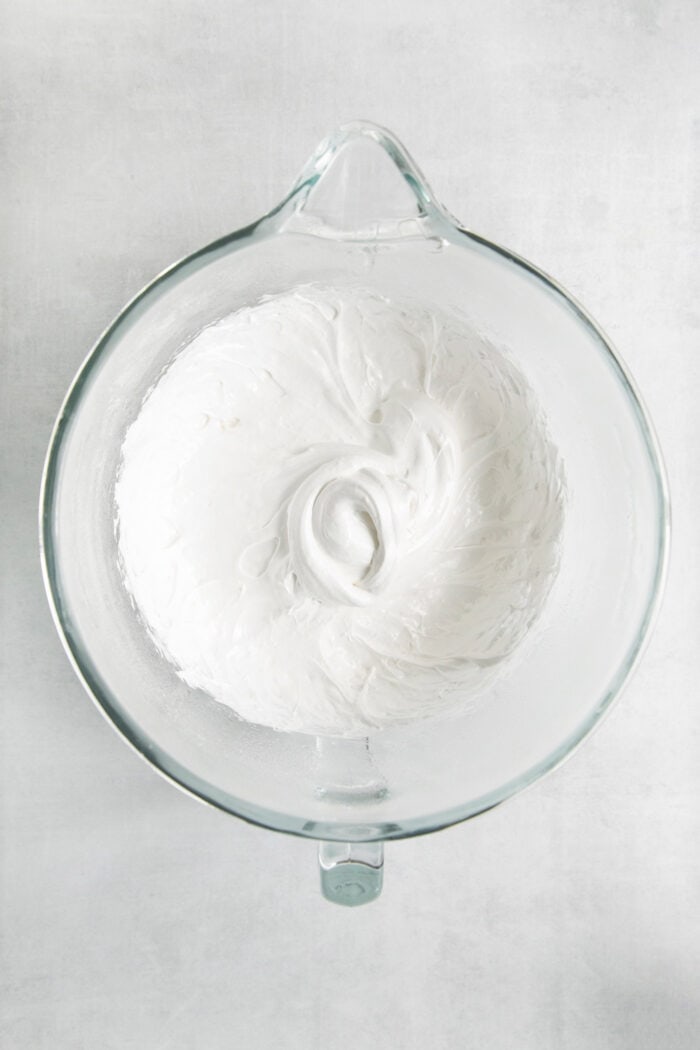 The marshmallow batter in a glass bowl.